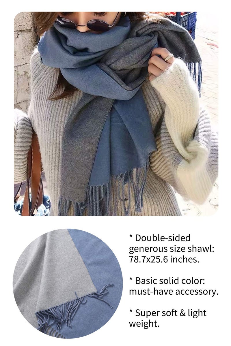 Jeelow Womens Pashmina Shawl Wrap Scarf - Elegant Dressy Evening Poncho Cape for Formal and Wedding Outfits (Blue Grey) - Image 2